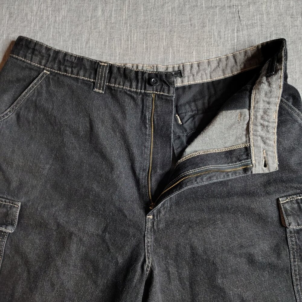 VINTAGE Polo Jeans Shorts Mens Size 40 Dark Wash Black Artillery Cargo Baggy Y2K - Picture 2 of 13